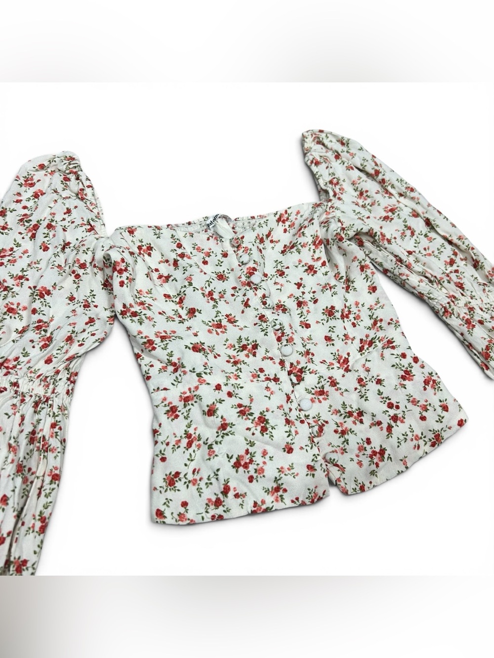 Reformation Womens 4 Floral Puff Sleeve Button Front Crop Blouse Cottagecore